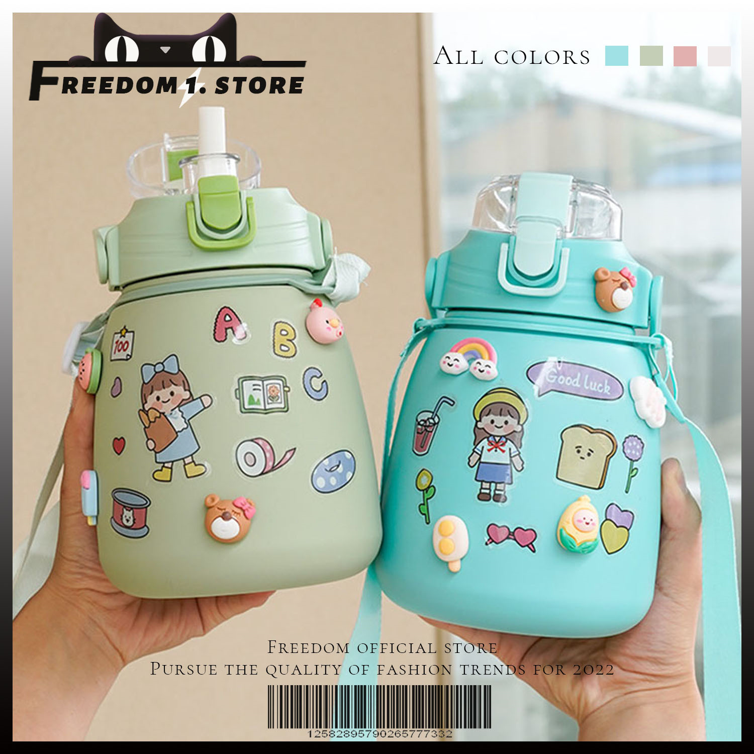 Bình nước bình giữ nhiệt bình giữ nhiệt cute có ống hút inox 304 không rỉ an toàn 1000ml
