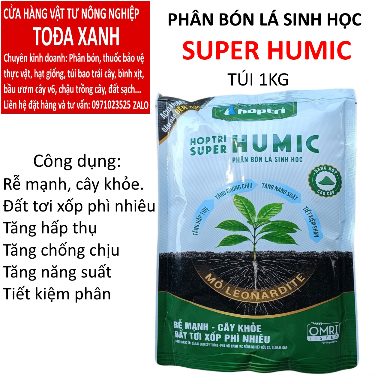 Super humic hợp trí túi 1kg, rễ mạnh cây khỏe, sinh trưởng tốt