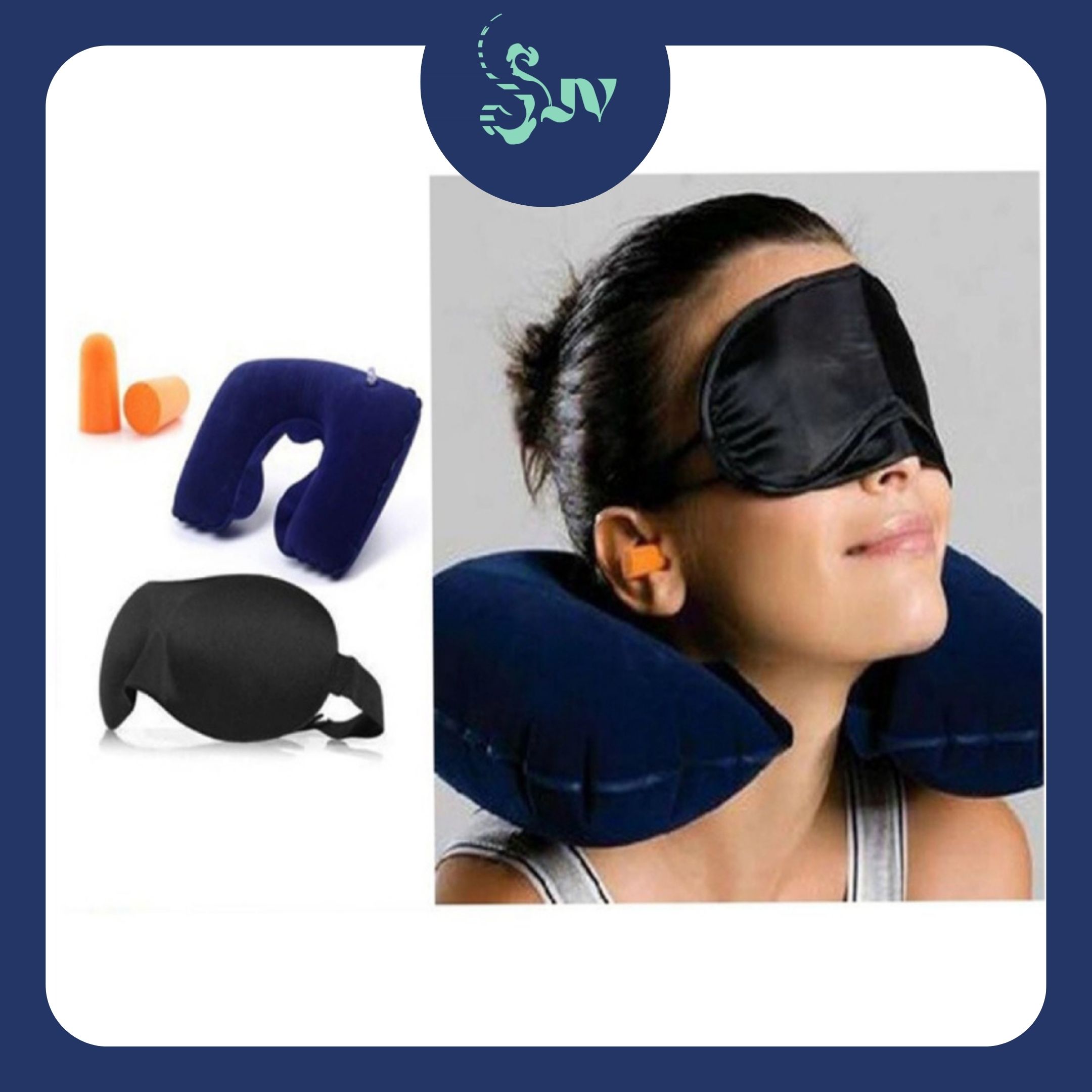 Combo bộ gối hơi + bịt mắt + bịt tai tiện ích trên oto đi du lịch sjv