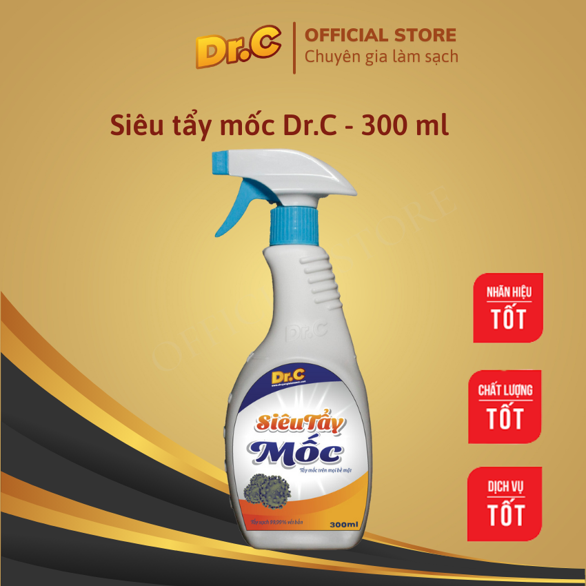 Siêu tẩy mốc chính hãng Dr.C tẩy mốc trên mọi bề mặt áo quần, sàn nhà, tường nhà, không bào mòn bề mặt, xịt là sạch