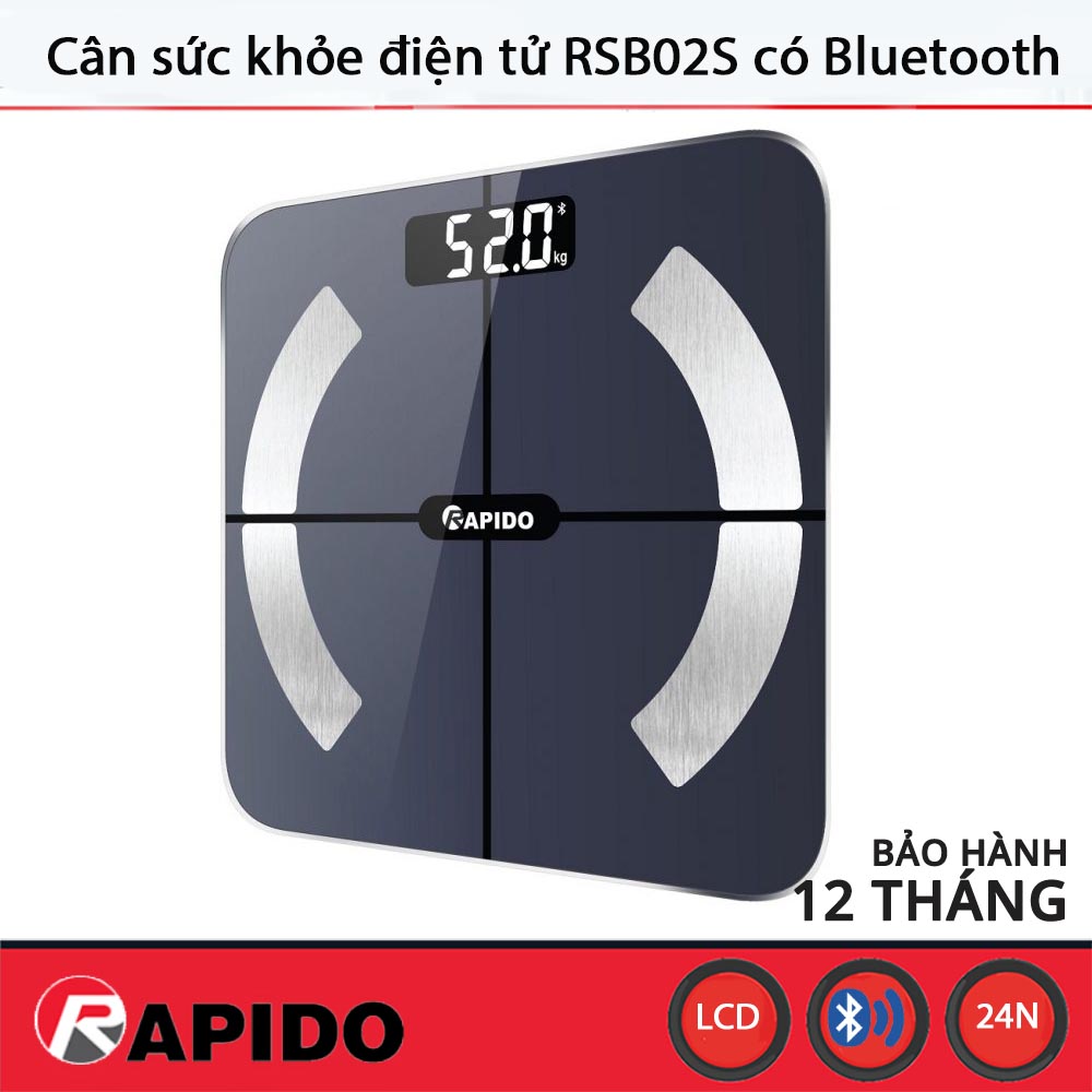 Cân sức khỏe điện tử thông minh rapido rsb02-s/ rsf02-s màn hính lcd - hàng chính hãng, bảo hành 12 tháng