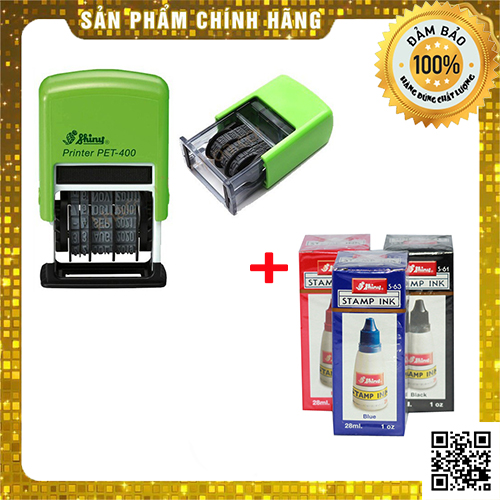 Combo Dấu ngày tháng năm Shiny PET 400 và Mực Shiny Si (Tiếng anh/Tiếng Việt)