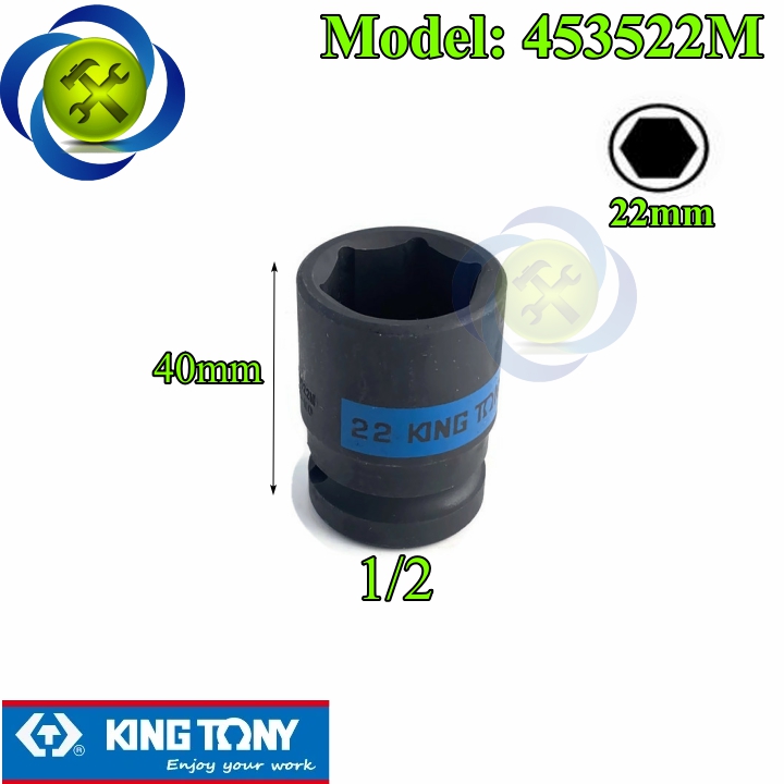 Tuýp đen ngắn kingtony 453522m 22mm 1/2 6 cạnh