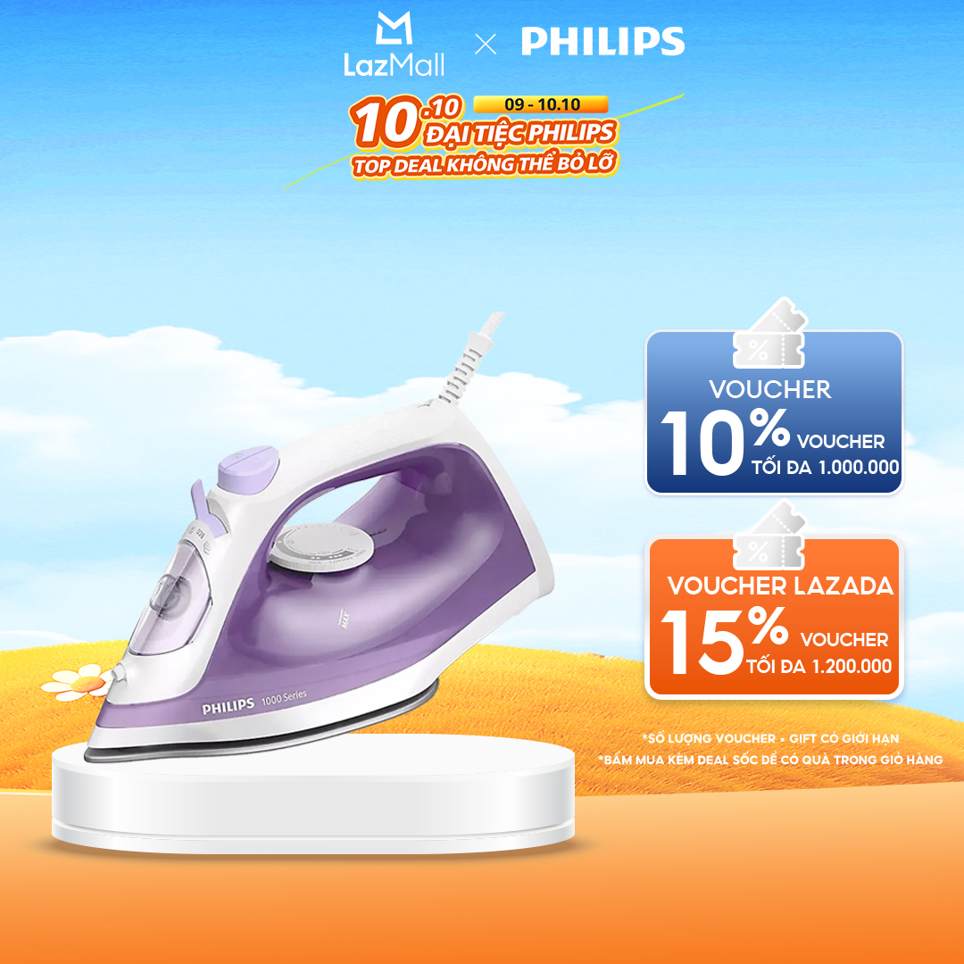 Bàn Ủi Philips DST1040/30 - Công Suất 2000W - Hơi Phun Tăng Cường 90G/Phút - Ngăn Chứa Nước 250ML - Mặt Đế Chống Dính - Hàng Phân Phối Chính Hãng