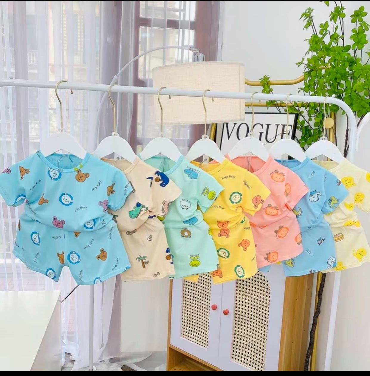 Set 5 bộ thun lạnh cộc tay cho bé trai, bé gái từ 5- 17kg