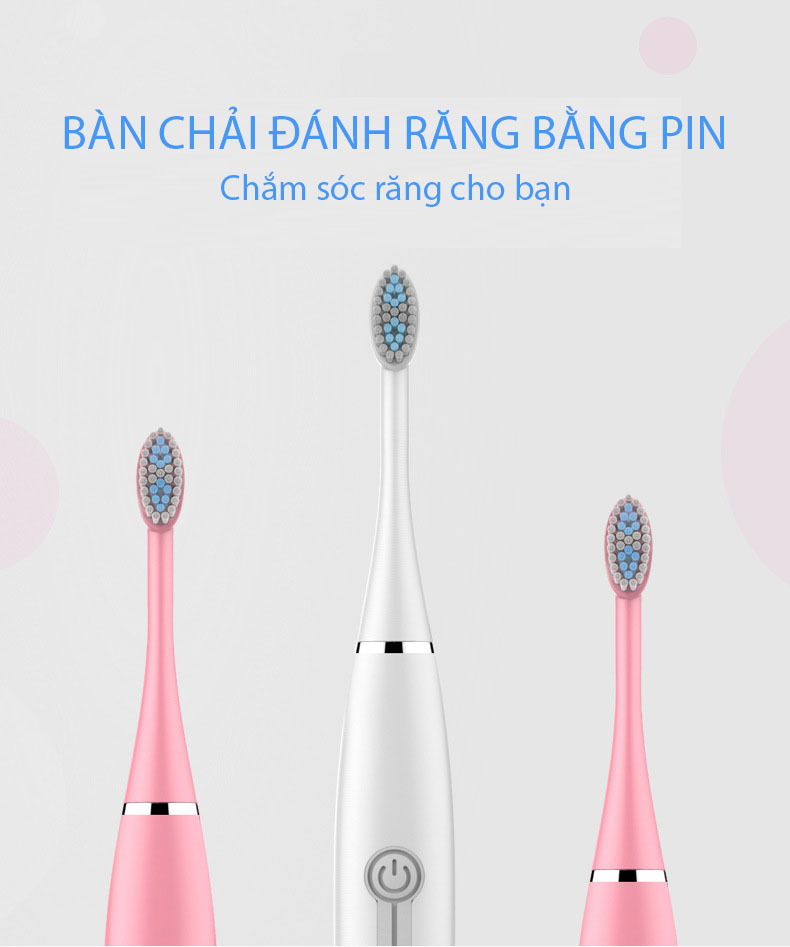 [Tặng kèm 1 pin tiểu, 2 đầu bàn chải] Bàn chải đánh răng tự động sóng âm lông mềm dành cho người lớn và trẻ em Có thể rửa toàn bộ thân máy sản phẩm dùng pin