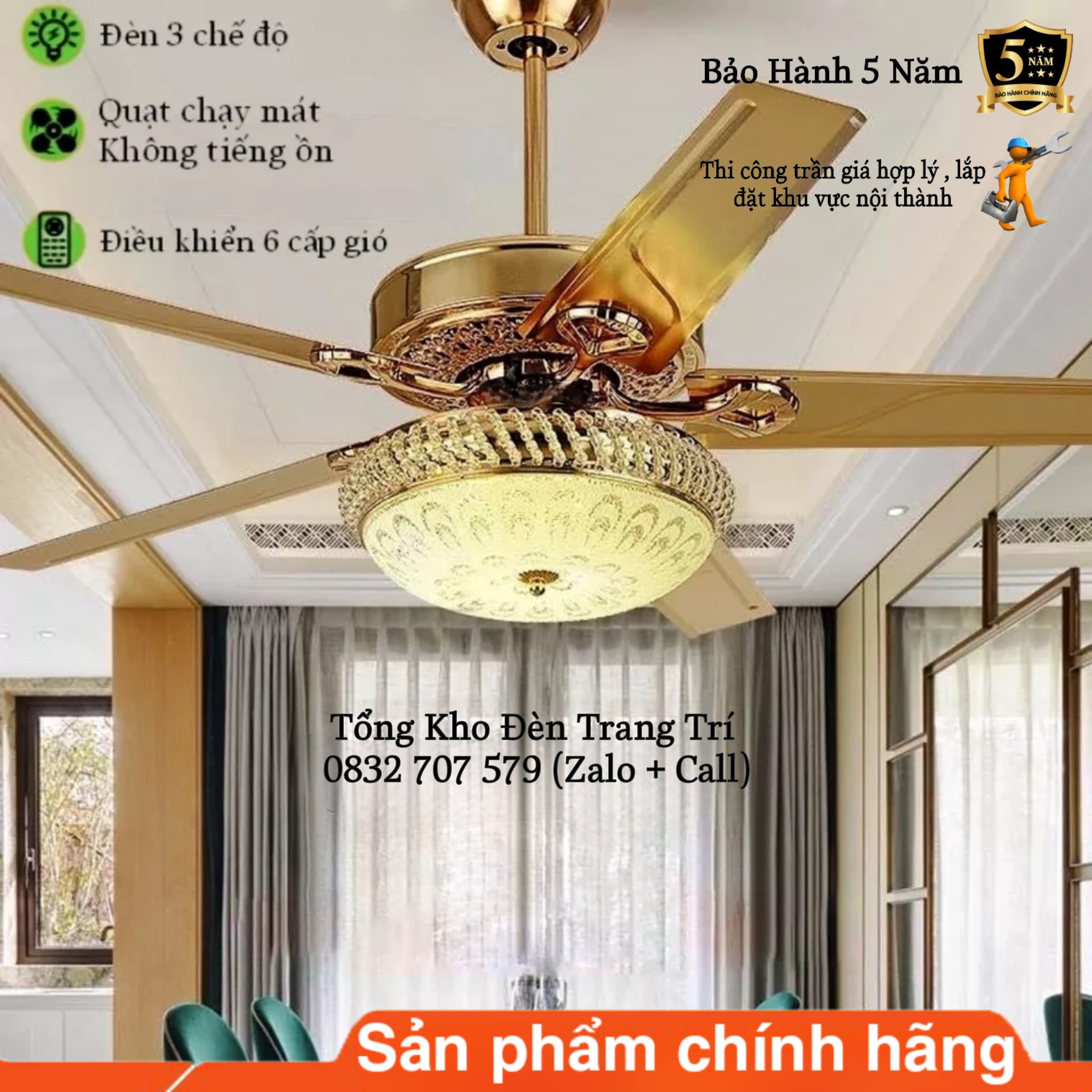 Quạt Trần Đèn Quạt Trần 5 Cánh 8016 6 Cấp Độ Gió 3 Chế Độ Đèn Điều Khiển Từ Xa