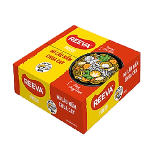 MÌ LẨU NẤM CHUA CAY REEVA - ĂN CHAY ĐƯỢC - 85G/GÓI - THÙNG 30 GÓI