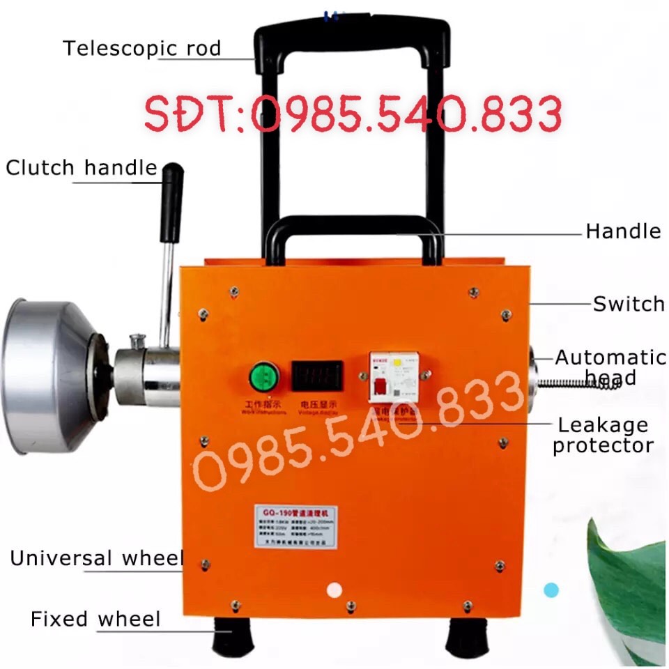 [ chọn bộ ] máy thông cống gq190-1800w (15m dây phi 16, 1 quả lu phi 8 dài 4m ,6 đầu thông , 1 đôi găng tay )