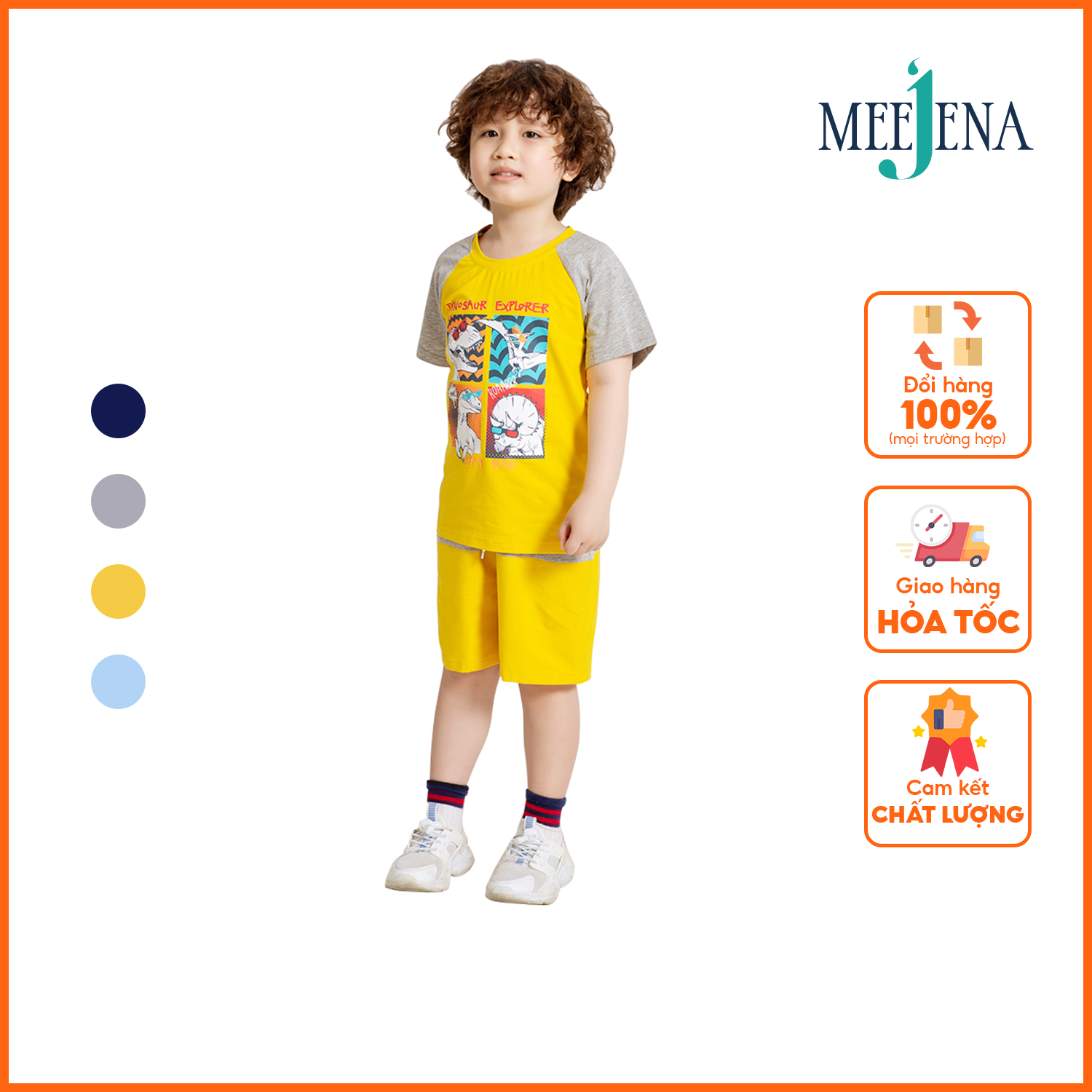Đồ Bộ Short Thun Áo Cổ Tròn Tay Ngắn Bé Trai 18-33kg ❤️Đồ Bé Trai❤️Bộ bé trai In Hình Khủng Long Vải 100% COTTON 4C - 921