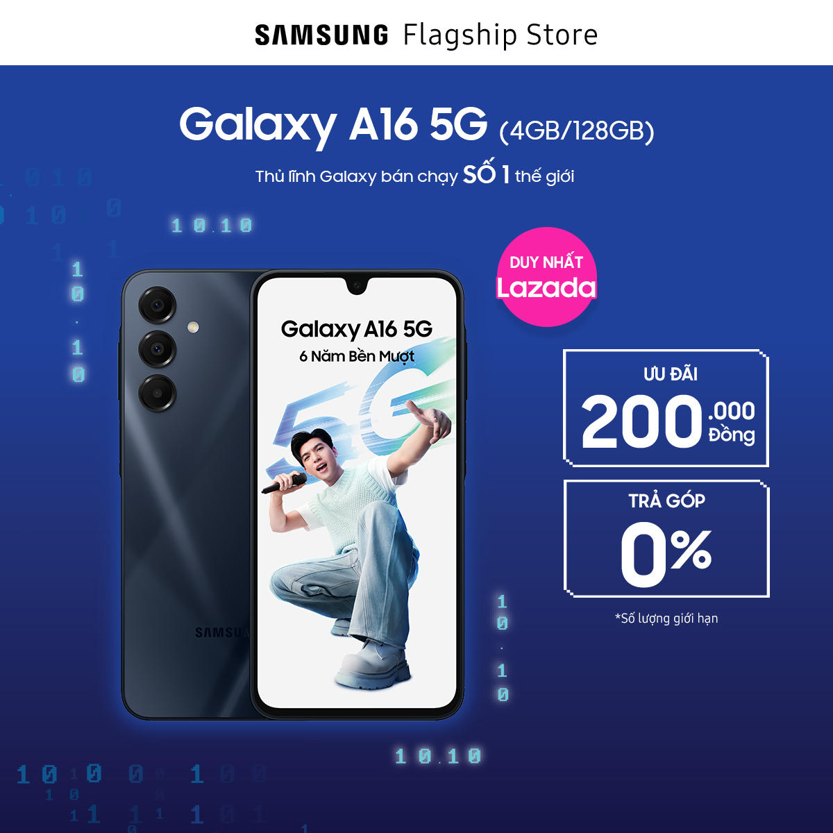 [MEGA SALE TỪ 20H 09.10] [ĐỘC QUYÊN MÀU ĐEN] Điện thoại Samsung Galaxy A16 5G (4-128GB), màn hình Super AMOLED 6.7", kháng bụi nước IP54, bền mượt 6 năm