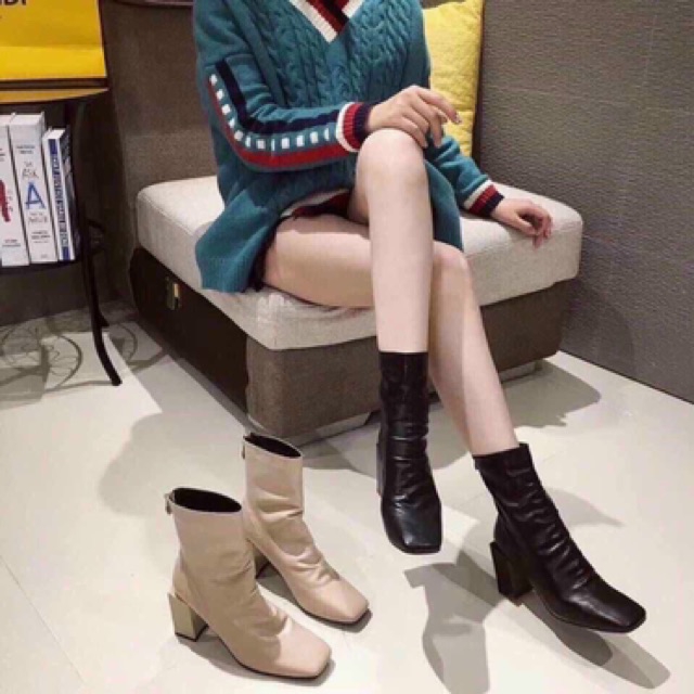 Giày Bốt nhăn cao gót chất da mềm hàng đẹp Mixteen Store