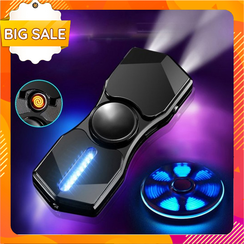 Hộp Quẹt Bật Lửa Hồng Ngoại Kiêm Đèn Pin Sạc Điện USB Kiểu Dáng Con Quay Spinner Tạo 12 Hiệu Ứng Đèn LED Cực Đẹp