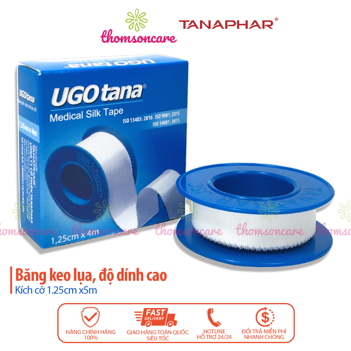 Băng keo lụa y tế UGOTANA kích thước 1,25cm x 4m - độ dính cao, mềm, sơ cứu băng vải dính vết thương