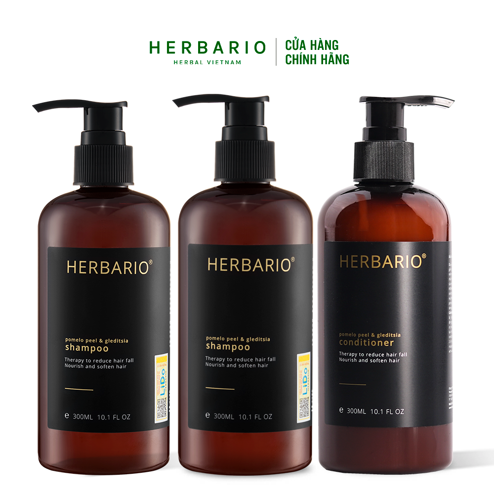 Combo 2 Dầu gội vỏ bưởi & Bồ Kết Herbario 300ml + 1 Dầu Xả vỏ bưởi & Bồ Kết Herbario 300ml