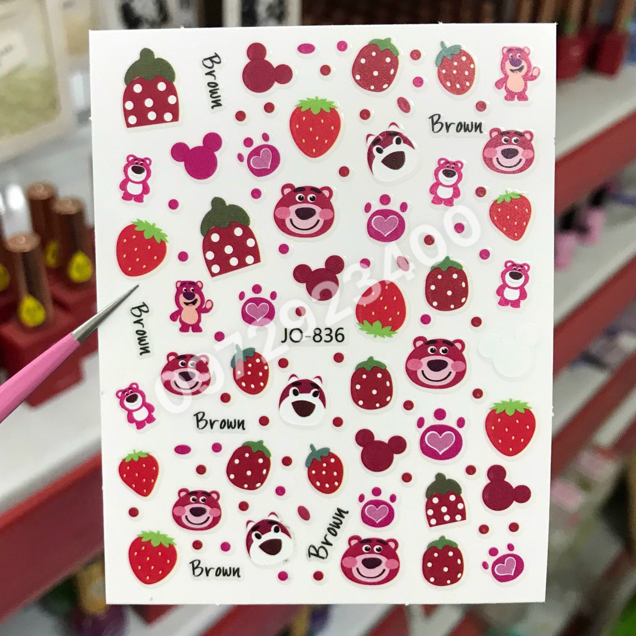 Sticker dán móng, sticker gấu dâu hoạt hình - nail937