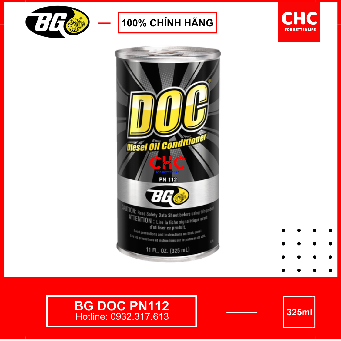 Dung dịch bảo vệ động cơ ôtô dầu Diesel BG DOC PN112WOR Diesel Care 325ml