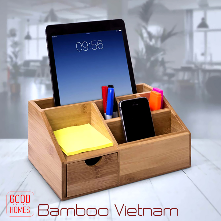 Hộp đựng bút gỗ tre để bàn nhiều ngăn có ngăn kéo