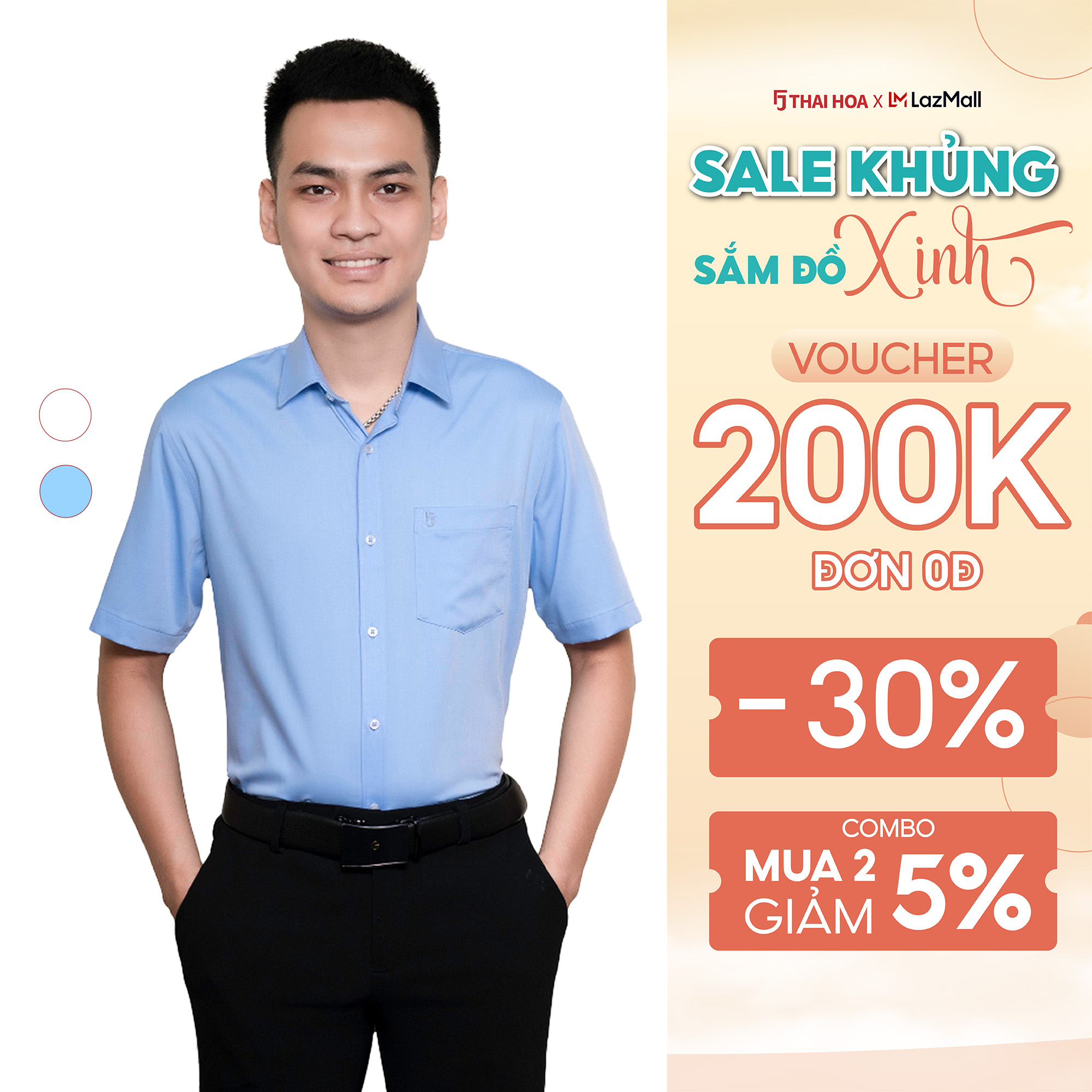 Áo sơ mi nam thiết kế ngắn tay công sở vải sợi tre nhiều màu Thái Hoà 23ASM-990