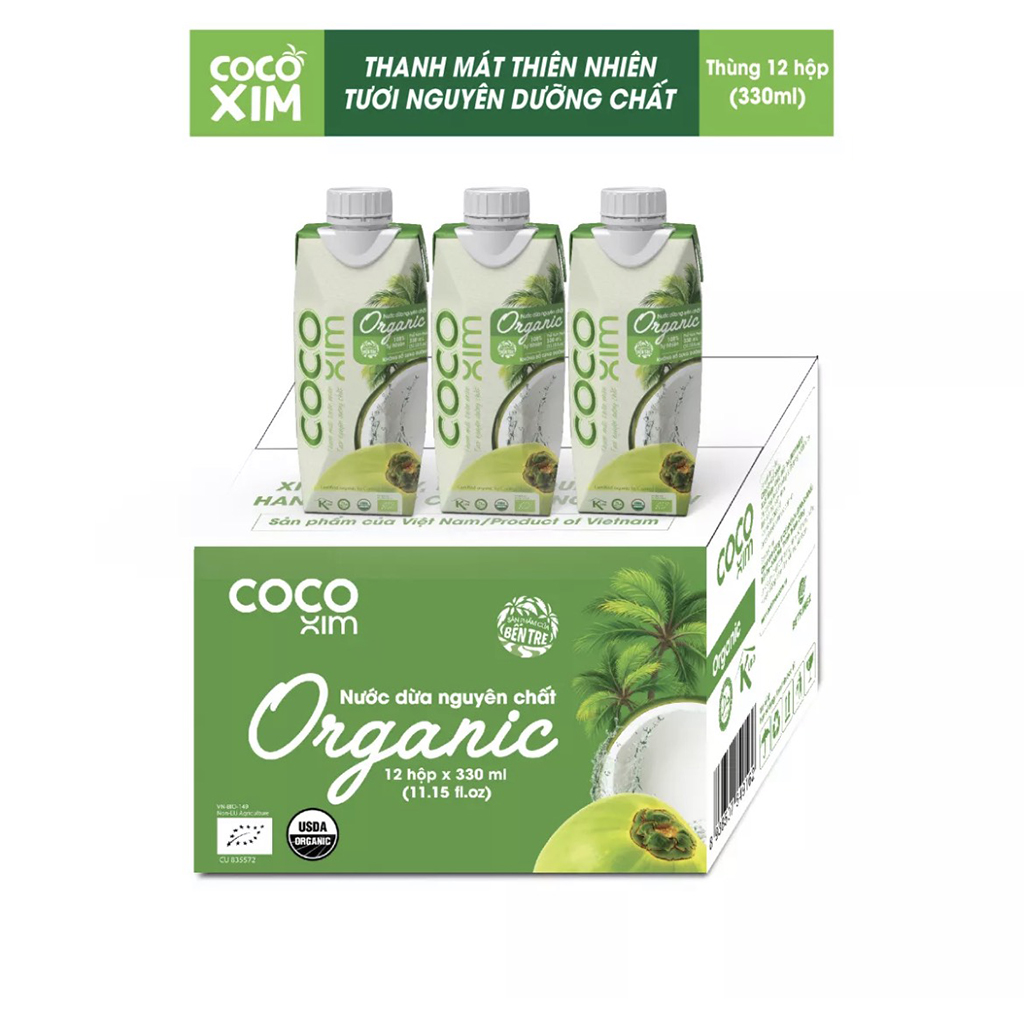 Thùng 12 Hộp 330ml Nước Dừa Cocoxim Organic Đóng Hộp, nước dừa, nước dừa đóng hộp, nước dừa tươi-PUPStore