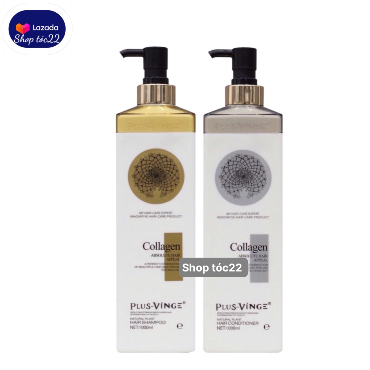 Cặp Dầu Gội Xả Collagen Vinge Kích Thích Mọc Tóc Phục Hồi Hư Tổn 1000ml