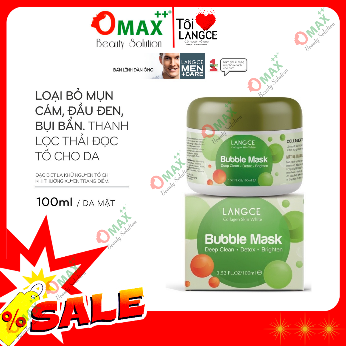 MẶT NẠ THANH LỌC THẢI ĐỘC TỐ COLLAGEN SKIN WHITE LANGCE dành cho Nam
