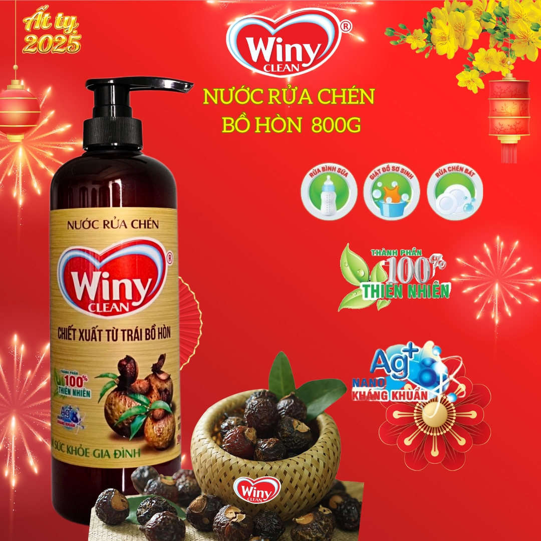 Nước rửa chén Winy Clean. Nước rửa bát hữu cơ chiết xuất từ trái bồ hòn không chứa chất bảo quản, không chứa parabel sạch bát đĩa bảo vệ da tay