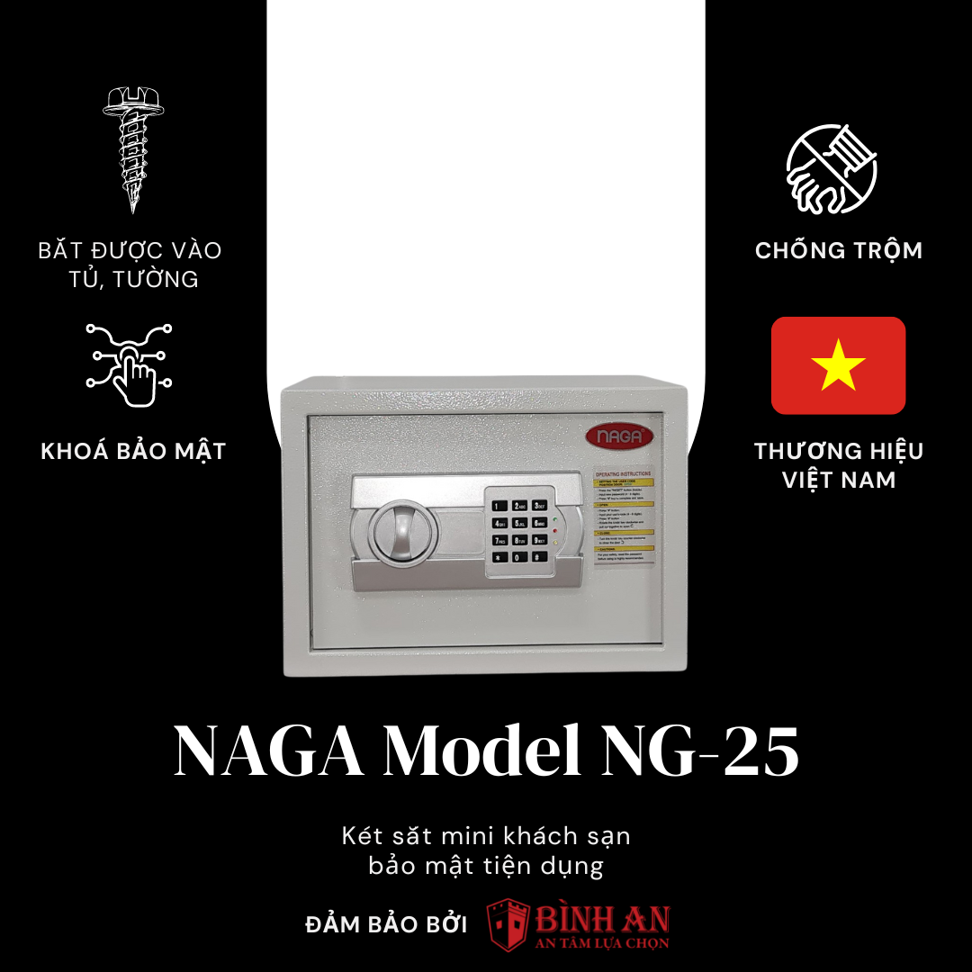 Két sắt naga ng-25 mini khách sạn có vít bắt tủ tường