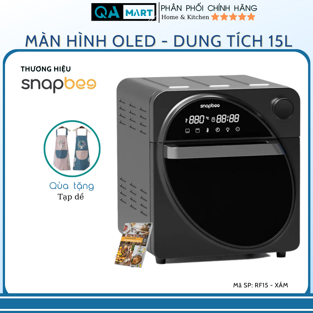 Nồi chiên không dầu đa năng Snapbee Queen RF15 (Màu xám), màn hình Oled cao cấp, công nghệ cao cấp đến từ Mỹ - Hàng chính hãng bảo hành 24 tháng