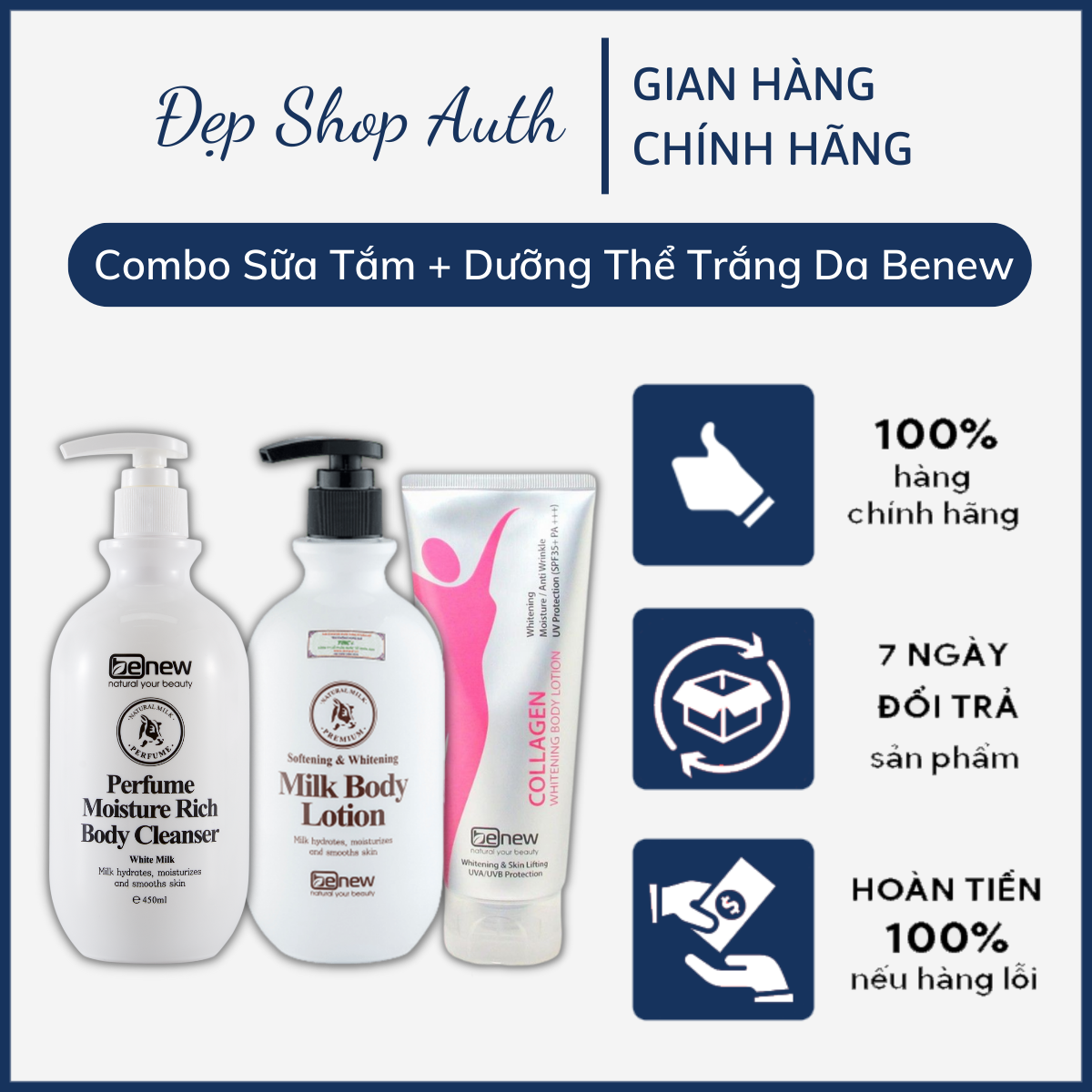 Sữa Tắm Kháng Khuẩn Trắng Da BENEW Hàn Quốc (450ml) Trắng Da Sạch Nhờn Chiết Xuất Sữa Tươi - hàng chính hãng