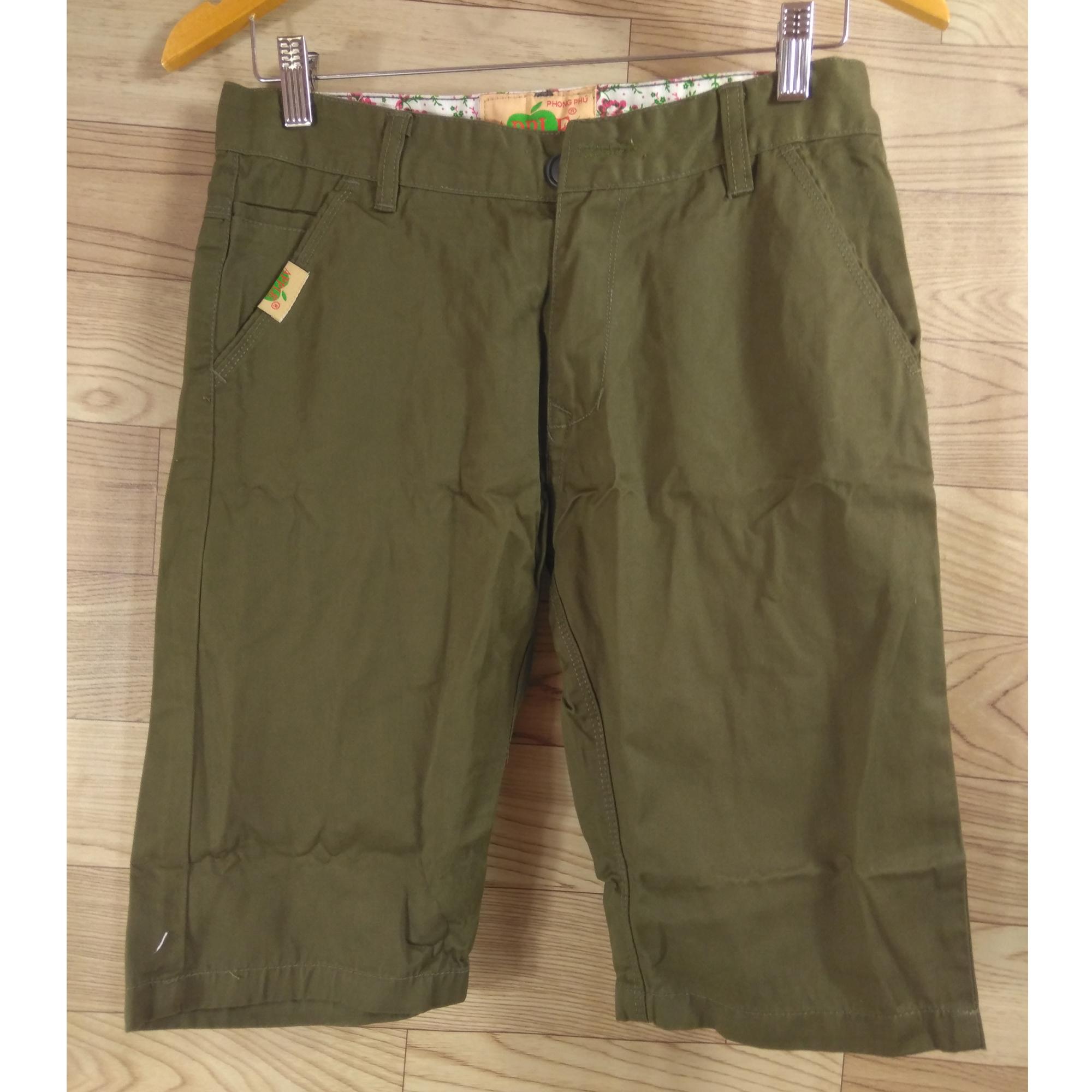 Quần kaki nam ngắn màu xanh rêu trơn QKKNAM015