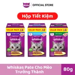 WHISKAS Pate Mèo Trưởng Thành 80g – Hộp Tiết Kiệm 5+1 (Tổng 6 gói)