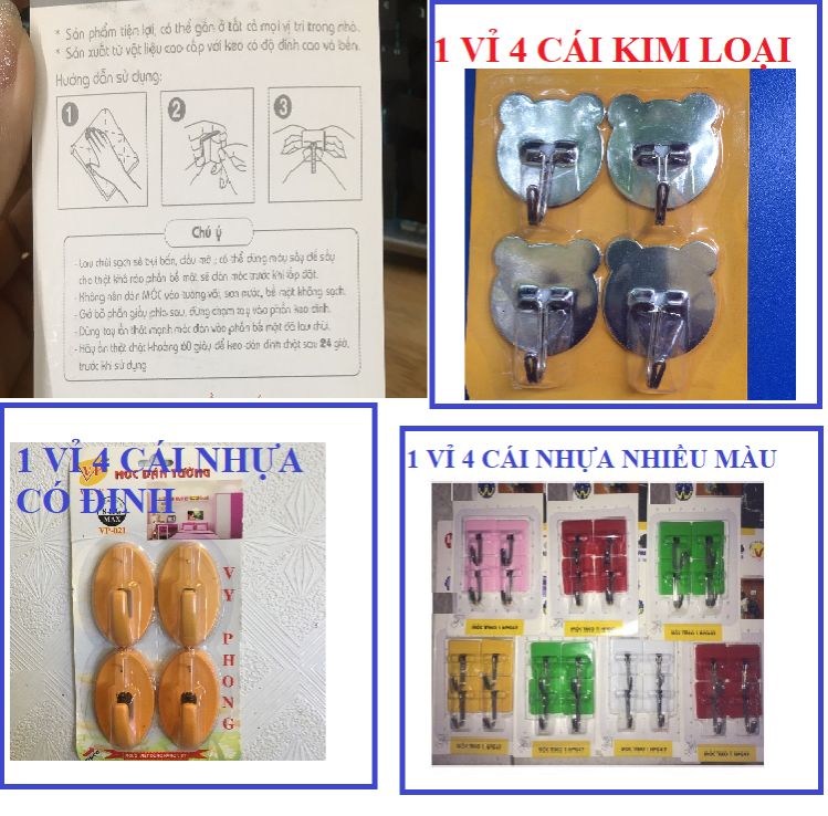 1 VỈ 4. MÓC DÁN NHỎ TREO ĐỒ DÙNG TRONG GIA ĐÌNH NHIỀU MẪU CHỌN TRONG PHÂN LOẠI - 471.665