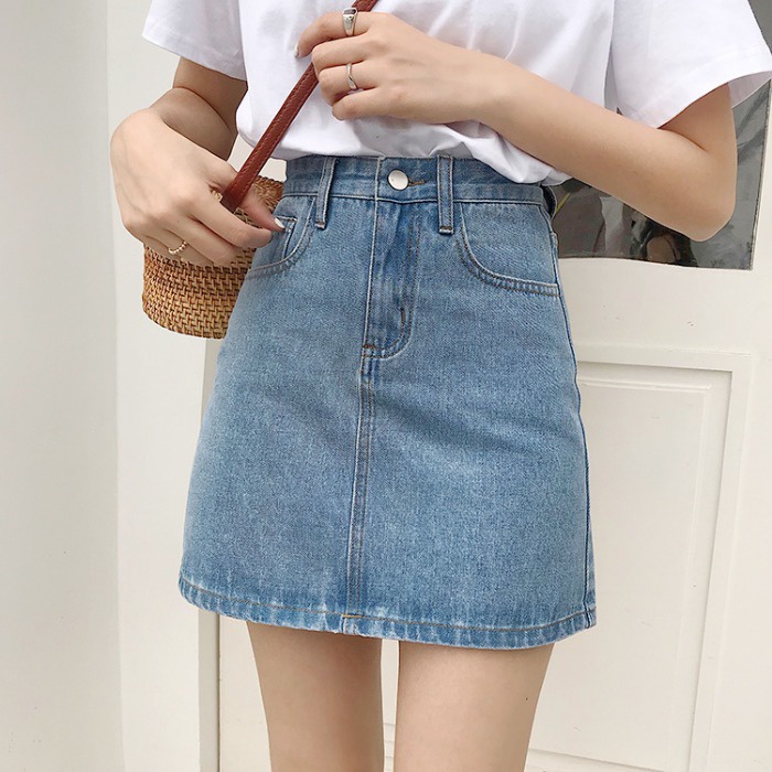 Chân váy chữ A ngắn , chân váy jean chữ a basic có lót trong - CV018