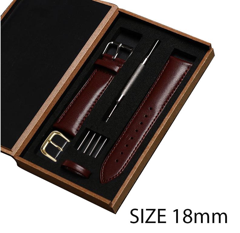 Dây da bò trơn nâu + tặng hộp gỗ cao cấp và khóa cài vàng