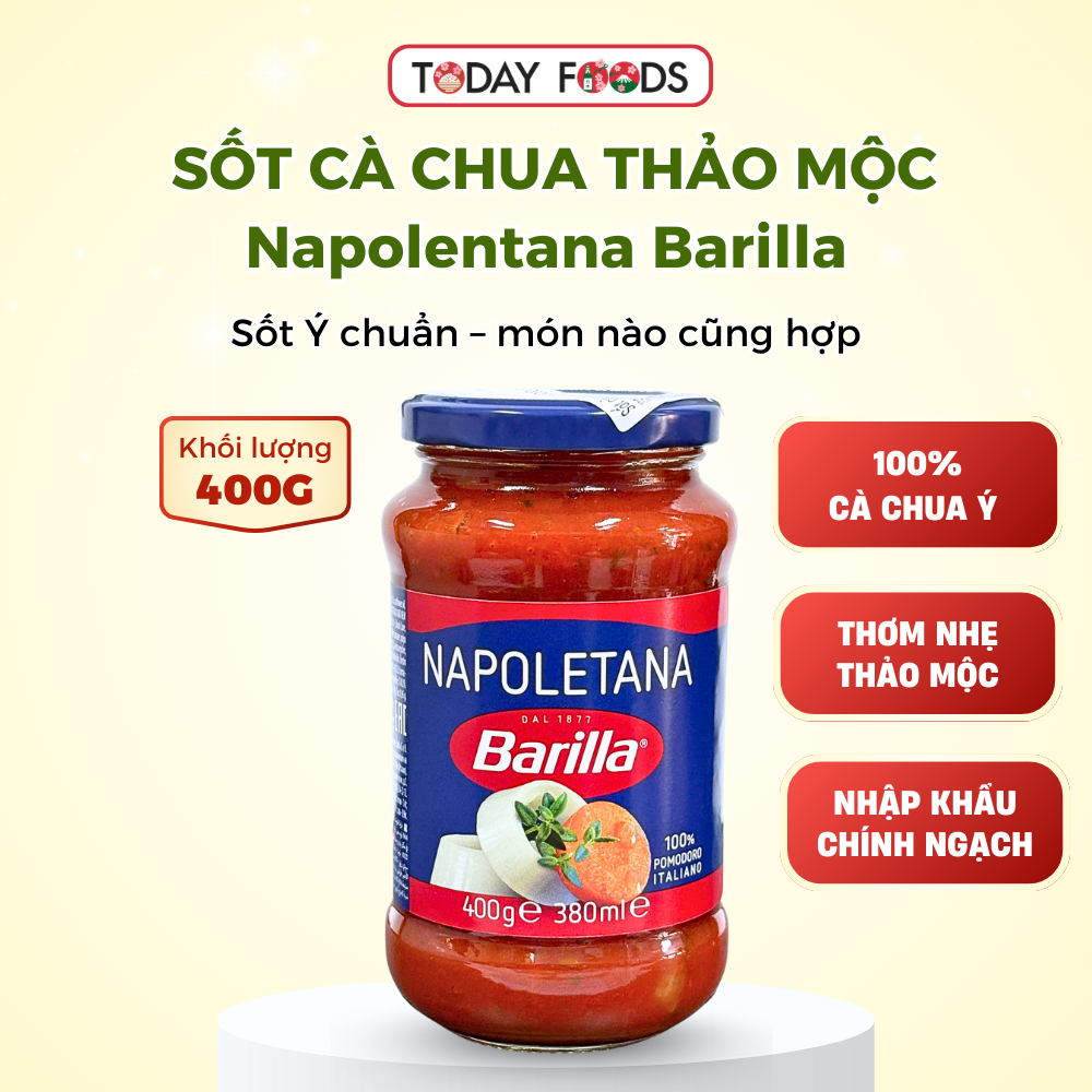 Sốt Cà Chua Thảo Mộc Napolentana Barilla 400G – 100% Cà Chua Ý, Không Chất Bảo Quản