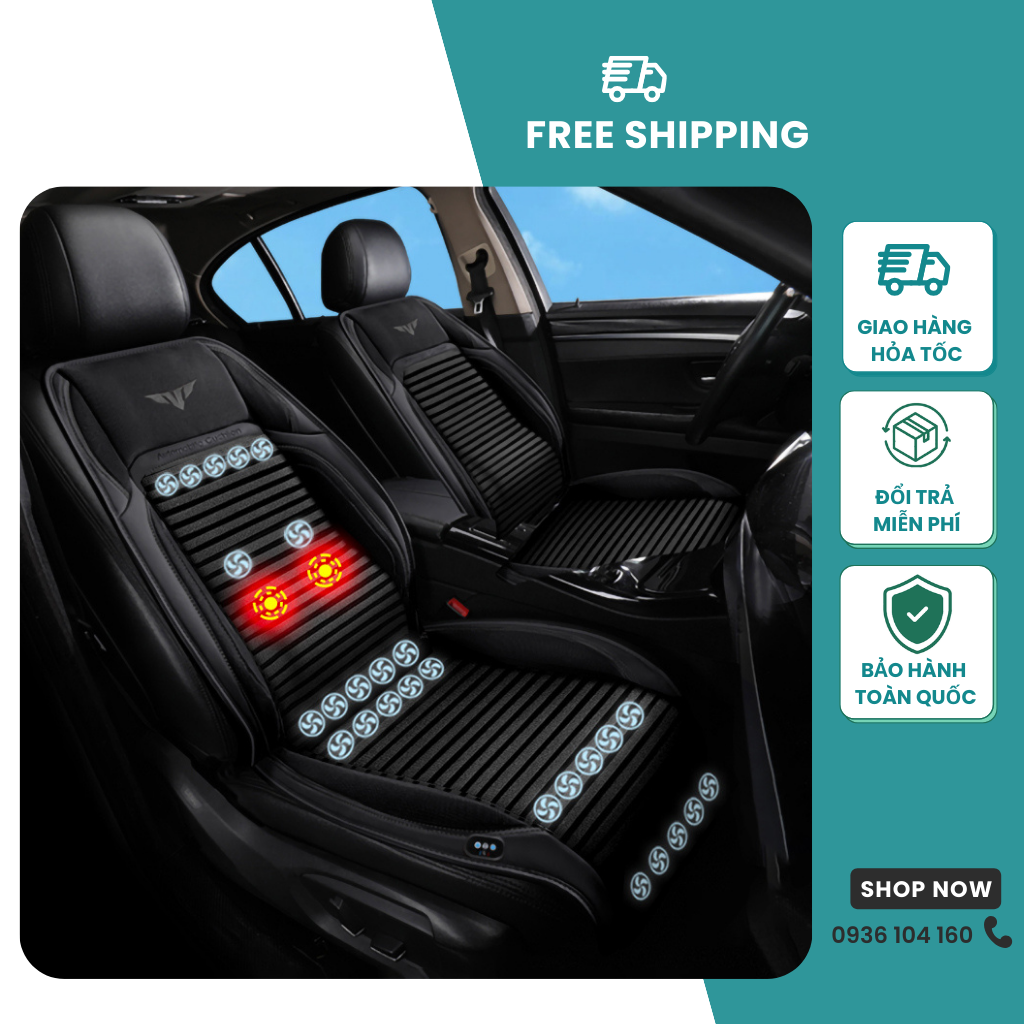 Đệm Lót ghế ngồi ô tô có quạt Tự động ngắt, 16-20-25 quạt + mát xa, Đệm ghế điều hòa xe ô tô