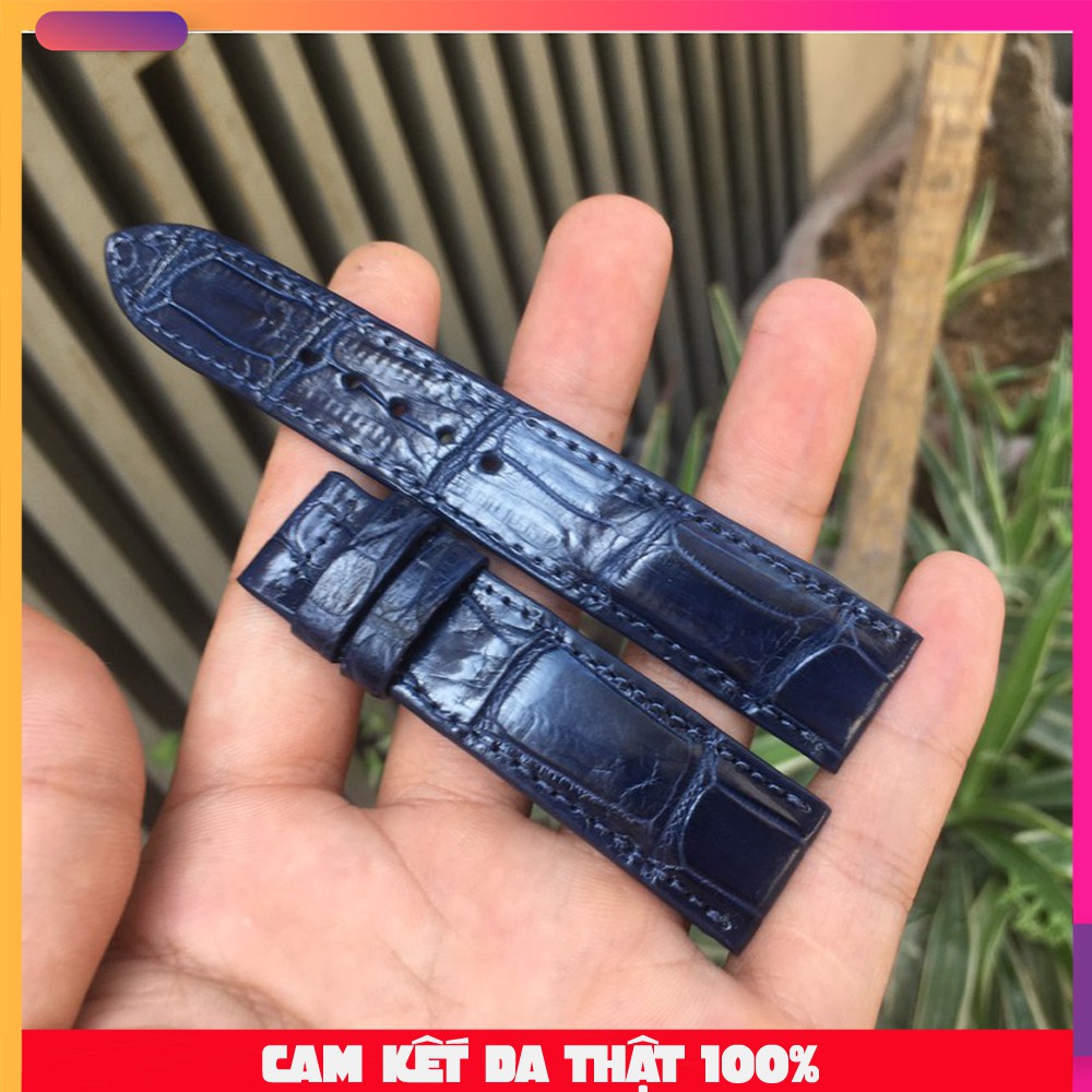 Dây da đồng hồ da cá sấu nam màu xanh navy vân đốt tre đủ size