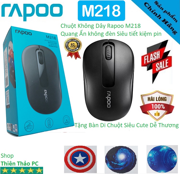 Chuột Không Dây Rapo M218 Siêu Nhạy 1000DPI Công Nghệ Quang Ẩn Tiết Kiệm Pin , Hàng Mới Chính Hãng BH24T