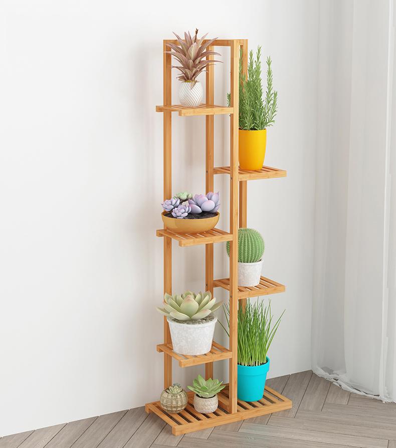 Kệ trang trí phòng khách, kệ để cây cảnh ziczac 6 tầng bằng tre