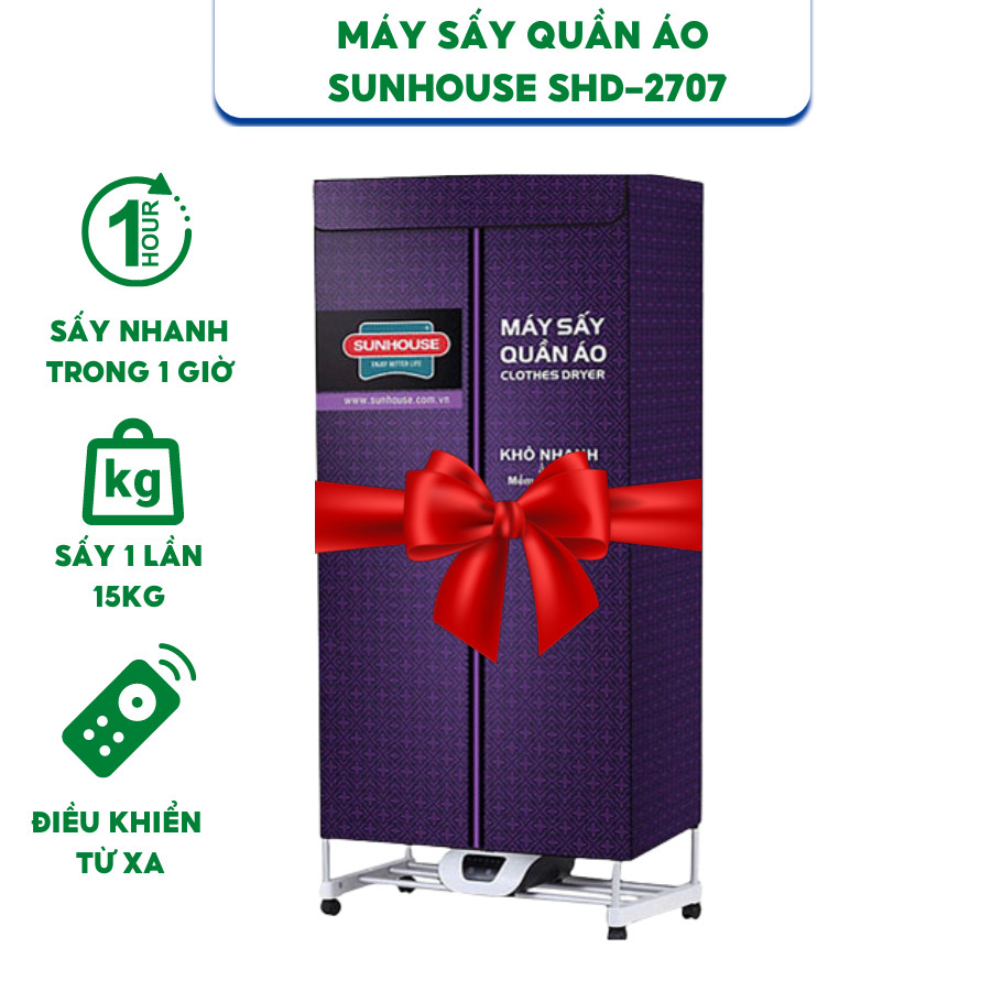 Tủ sấy quần áo Sunhouse SHD2707 Tủ sấy quần áo Sunhouse SHD2702 Máy sấy quần áo Sunhouse tủ sấy quần áo Công suất 1400W sấy tối đa 15kg quần áo Màn hình cảm ứng Điều khiển từ xa Đèn UV diệt khuẩn Khử mừi