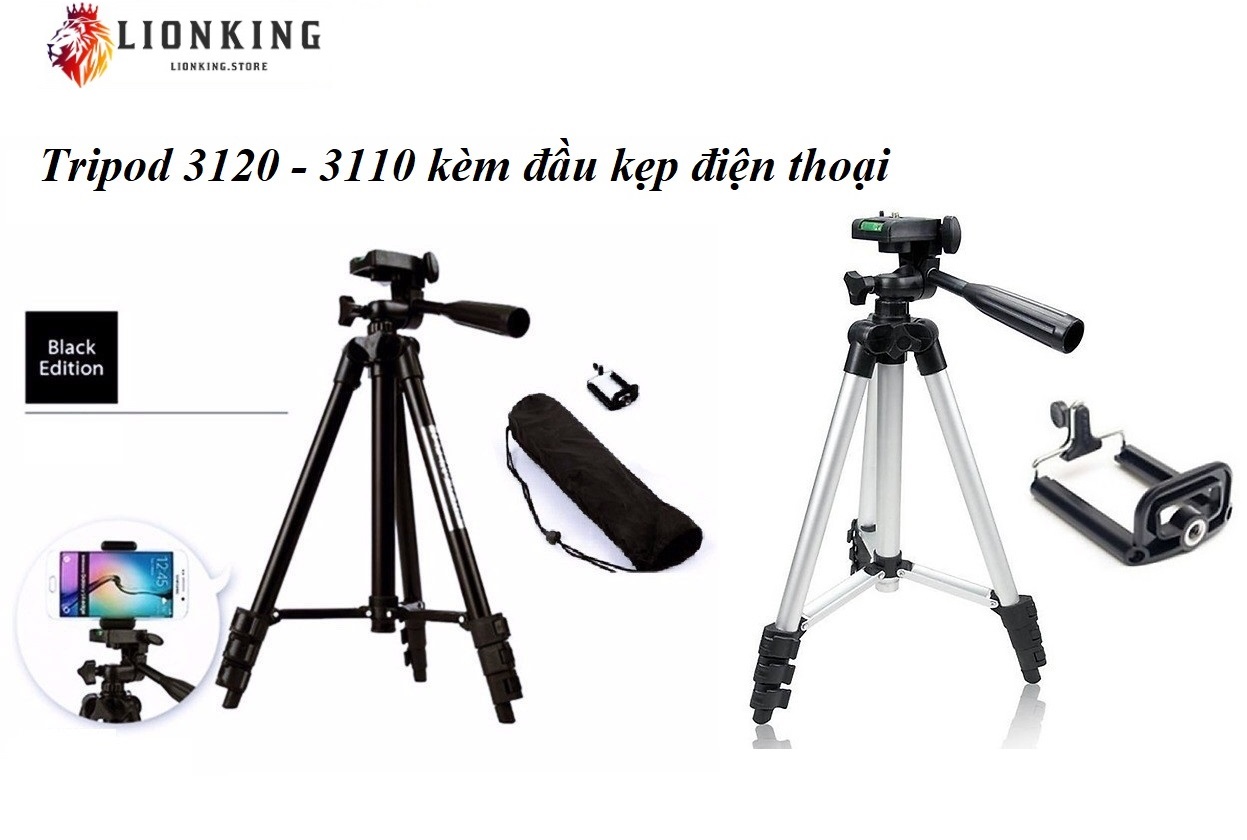 Giá đỡ điện thoại 3 chân Tripod - kèm đầu kẹp điện thoại - điều khiển remote tương thích với nhiều dòng máy điện thoại