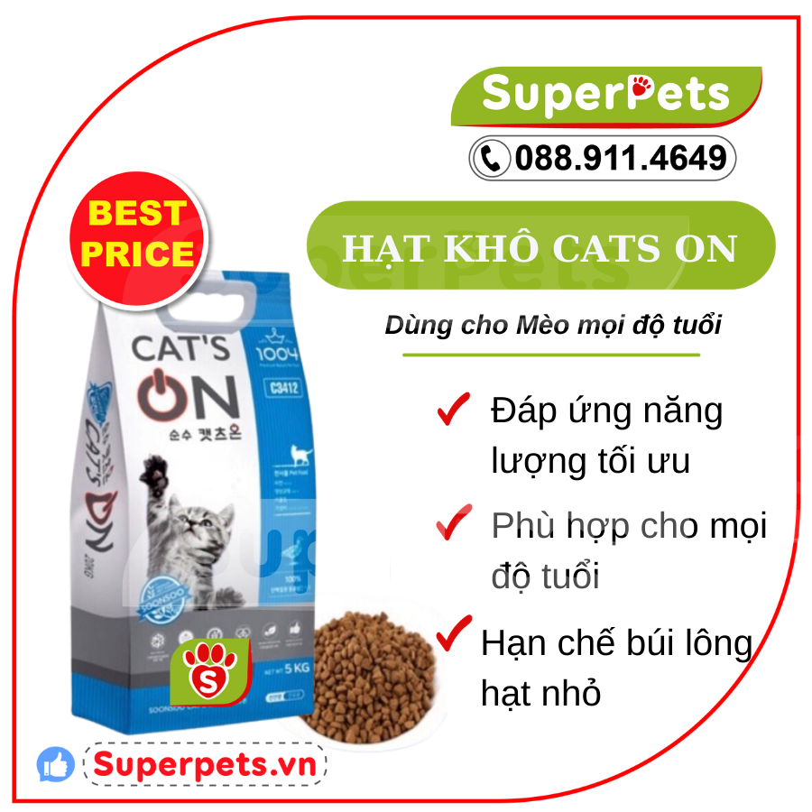 Hạt CATS ON CAT ON 1Kg 5kg Cho Mèo Mọi Lứa Tuổi Siêu Tiết Kiệm SUPERPETS VIỆT NAM