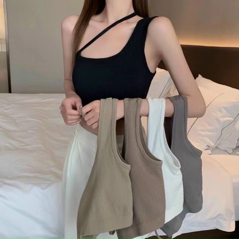 Áo Croptop Sát Nách Lệch Vai Phối Dây Chéo Cổ Phong Cách Châu Âu A5278