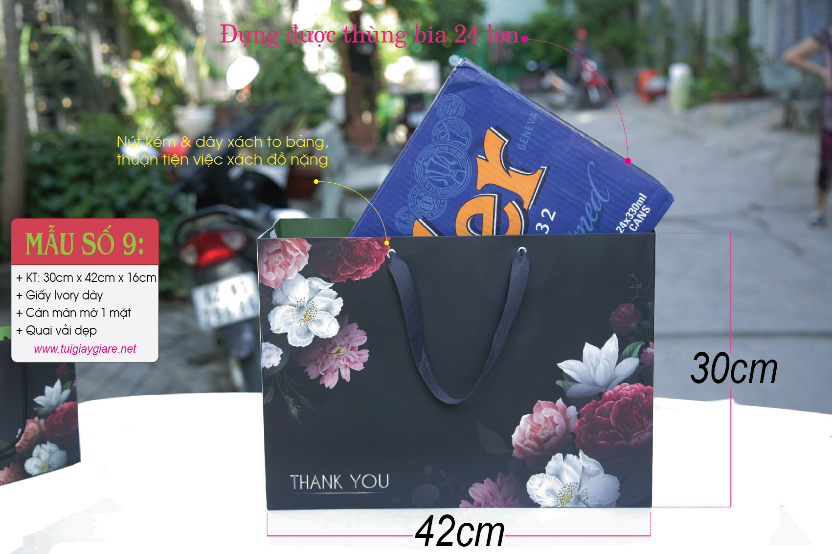 25 cái Túi số 9 đen - Túi giấy size XL thời trang đựng quần áo túi xách quà tặng thùng bia