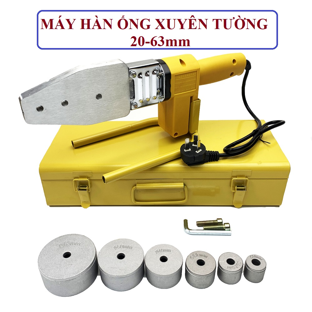 Máy hàn ống nhựa chịu nhiệt PP-R, PE, PPC 1000W - Đầu hàn 20-63mm, thiết kế hàn xuyên tường. Máy cao cấp, gia nhiệt nhanh - tự động chỉnh nhiệt giúp thao tác thi công dễ dàng tiết kiệm thời gian