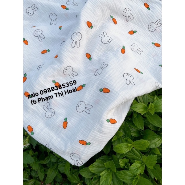 Vải xô muslin 2 lớp hình thỏ carot mềm mát cao cấp