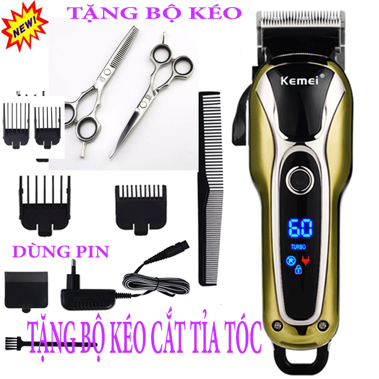 + tặng 2 kéo cắt tỉa tóc chuyên dụng tông đơ cắt tóc kemei km-1990 tông đơ cắt tóc, hớt tóc gia đình, trẻ em, không dây, chuyên nghiệp kemei