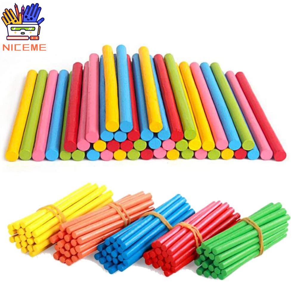 CABINSHOP Đồ dùng giáo dục Trường mầm non trẻ em Đầy màu sắc cho trẻ em Đồ chơi học tập Đồ chơi Montessori Hỗ trợ giảng dạy Toán học Đồ chơi bằng gỗ Que đếm tre Học sinh đếm que