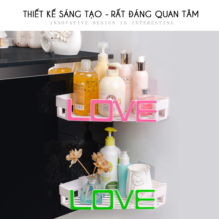 Kệ góc phòng tắm treo tường thông minh hình chữ LOVE, không cần khoan tường